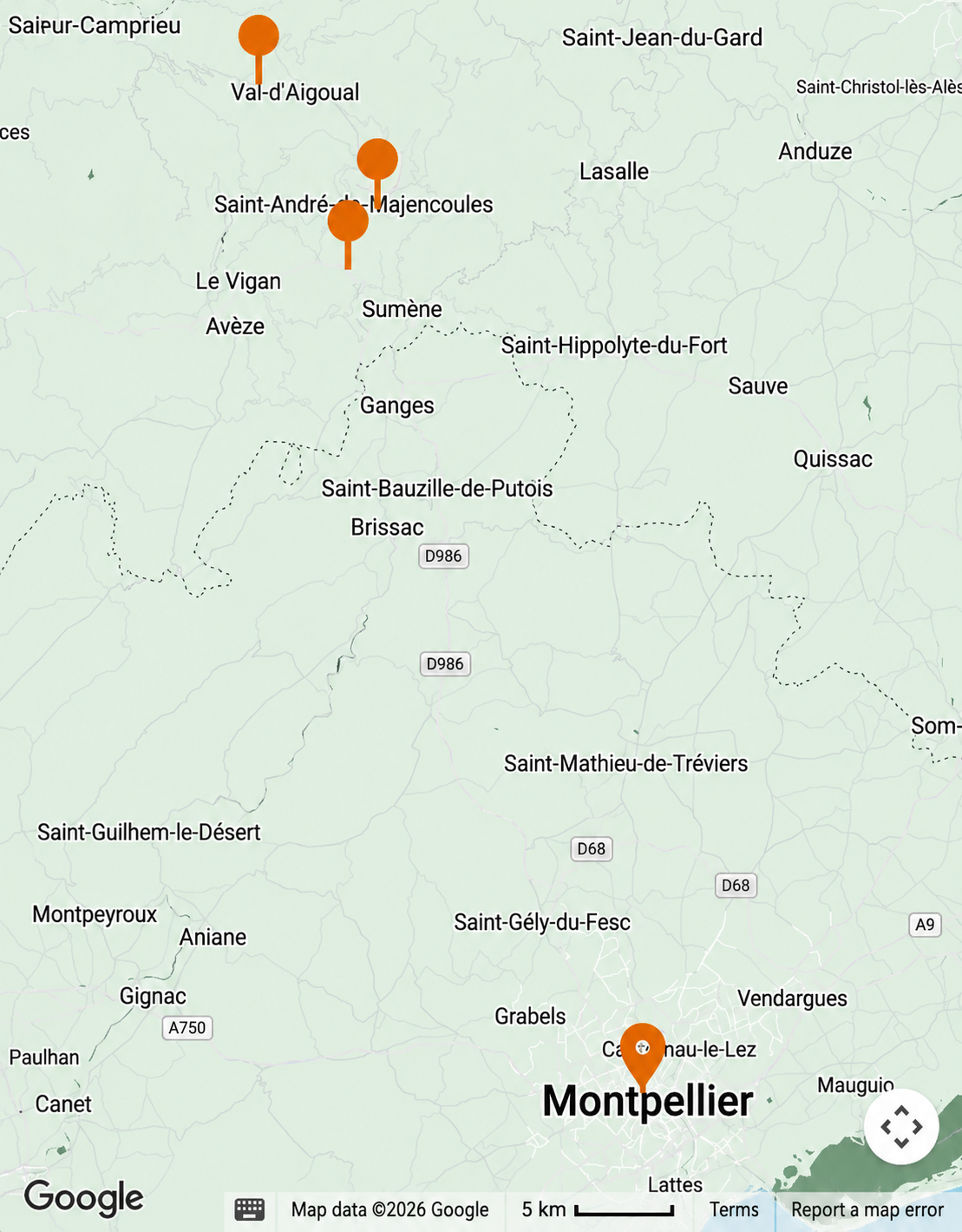 Terra Immers carte itinéraire des cévennes